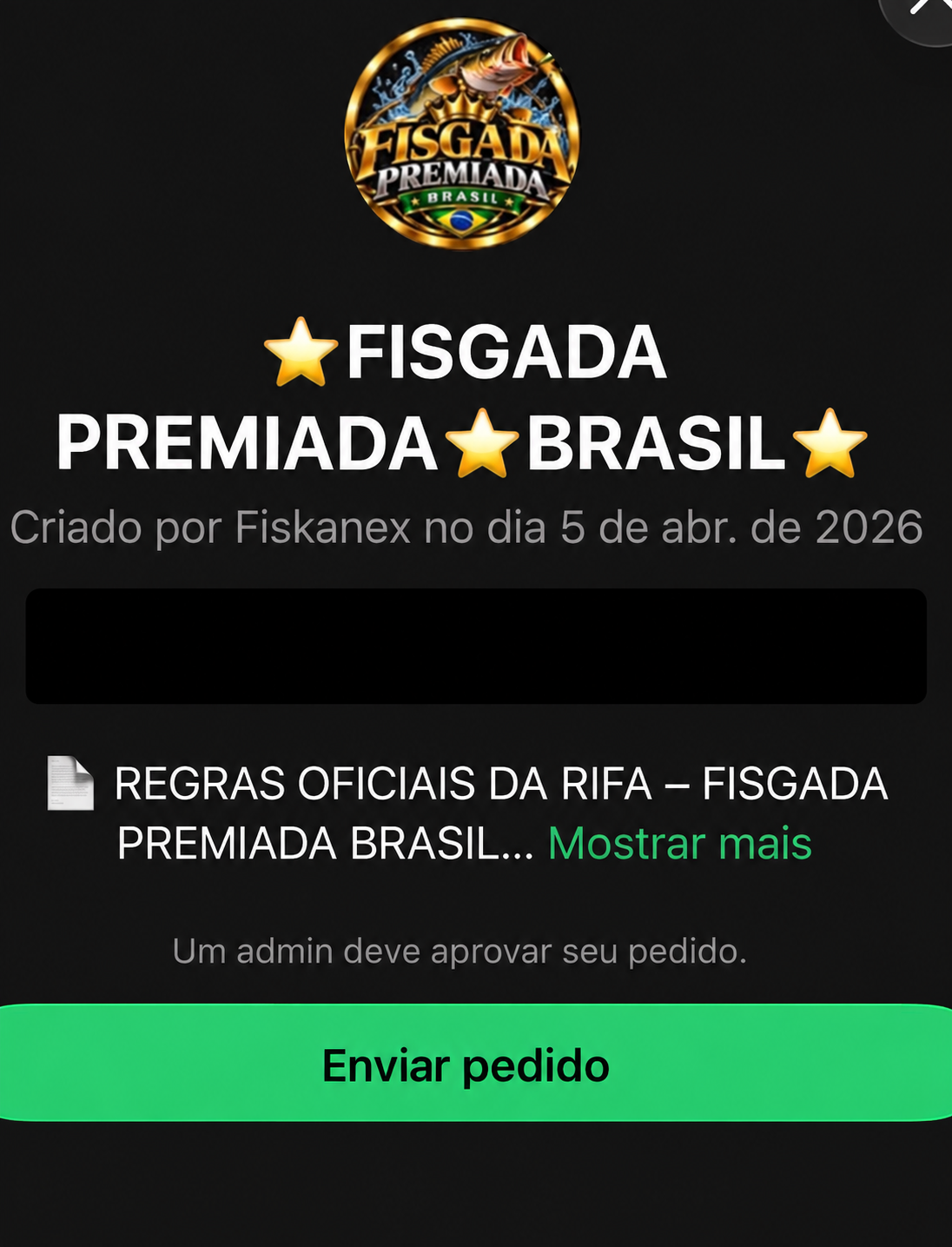 Exemplo da tela do grupo com o botão Enviar pedido